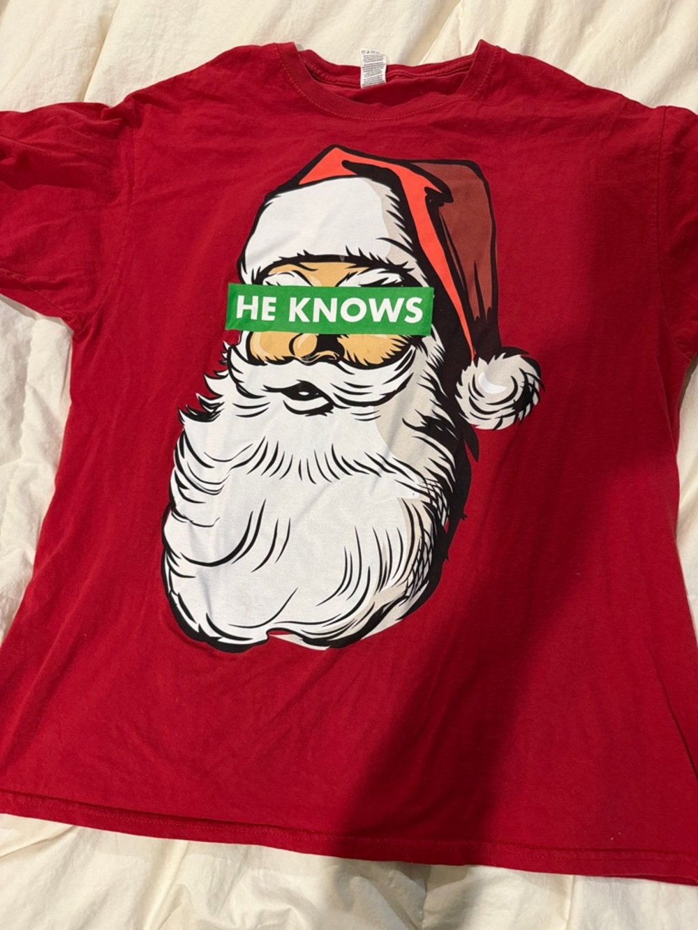 Holiday Novelty Fun Red Santa Graphic Tee - HE KNOWS